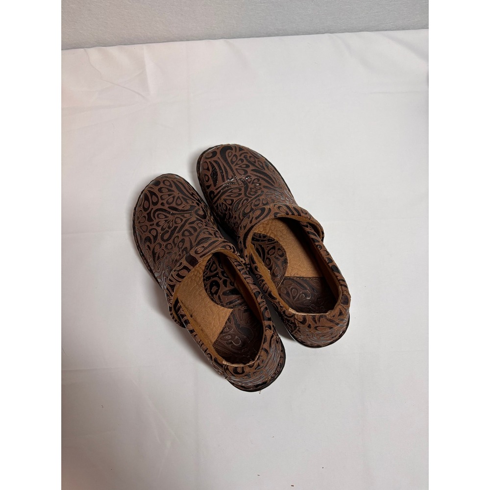 b.o.c. Born Concept Brown Embossed Leather Paisley Clogs Mules Platform Shoes